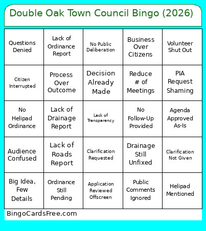Double Oak Town Council (2026) 1 Bingo Card