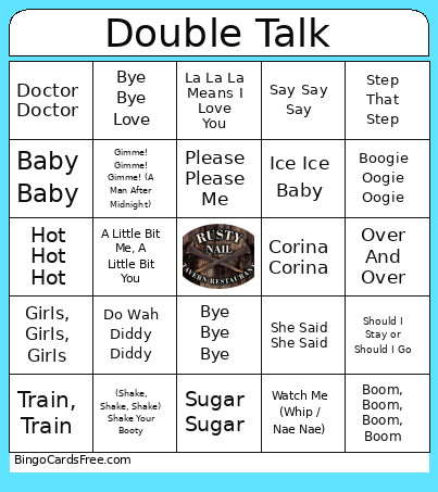 Double Talk Bingo Card