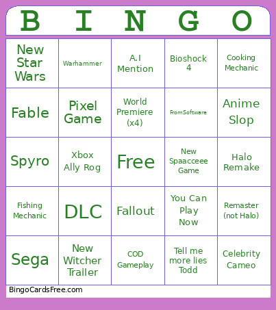 Dougy's Big Xbox Bingo Card