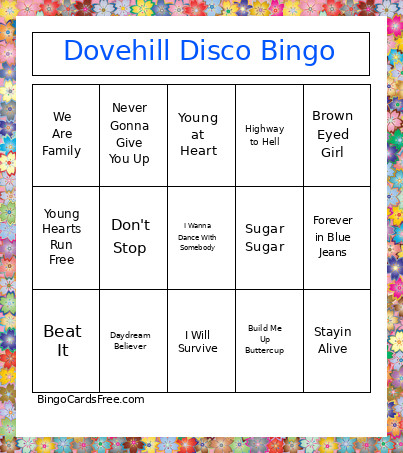 Dovehill Disco Bingo Card