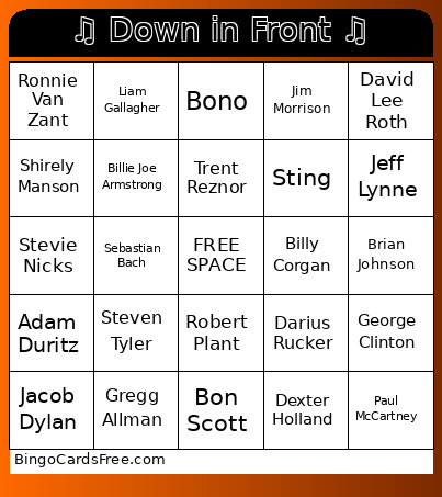 ♫ Down In Front ♫ Bingo Card