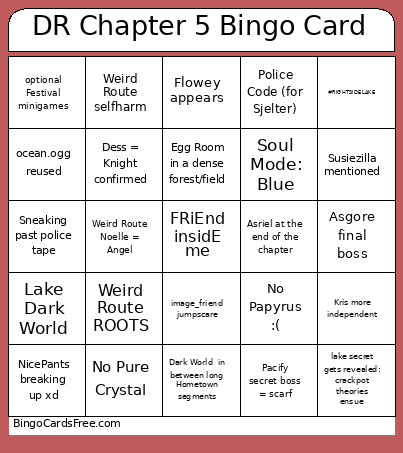 DR Chapter 5 Bingo Card