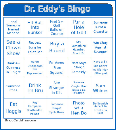 Dr. Eddy's Bingo Card