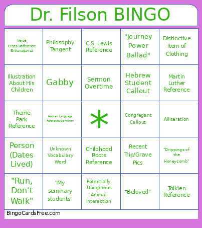 Dr. Filson Bingo Card