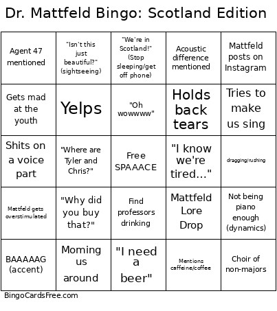 Dr. Mattfeld : Scotland Edition Bingo Card