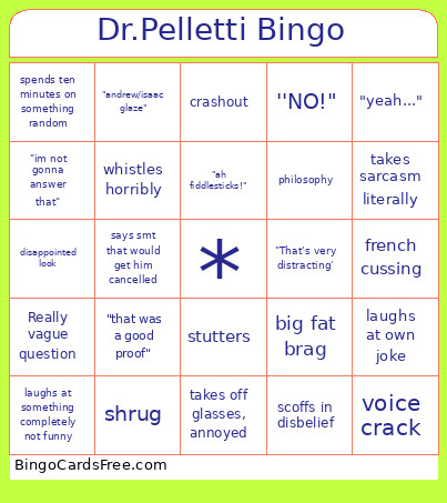 Dr. Pelletti Bingo Card