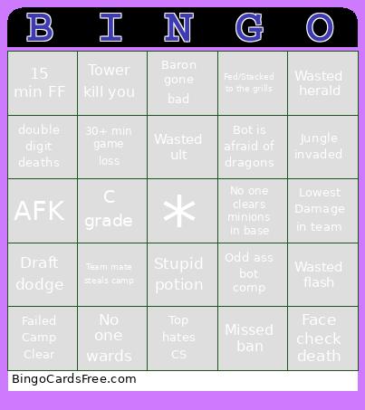 Draft Bingo Card