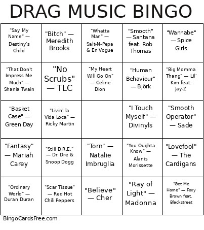 DRAG MUSIC Bingo Card
