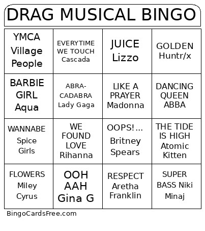 DRAG MUSICAL Bingo Card