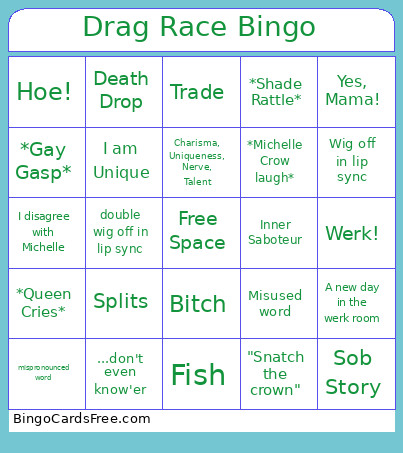 Drag Race Bingo Card