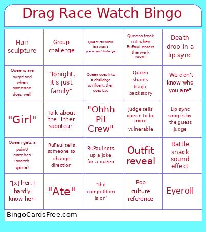 Drag Race Watch Bingo Card