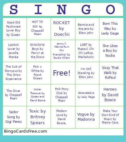 Drag Singo Bingo Card