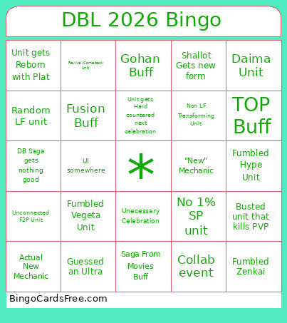 Dragon Ball Legends 2026 Bingo Card