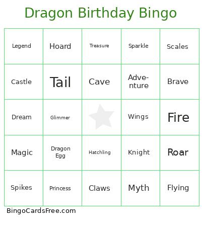 Dragon Birthday Bingo