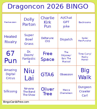 Dragoncon 2026 Bingo Card