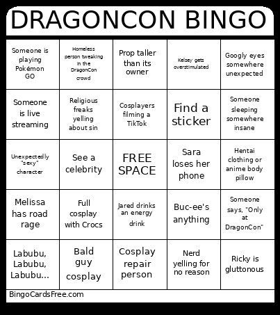 DRAGONCON Bingo Card