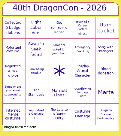 DragonCon (Light Side) Bingo Card