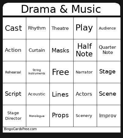 Drama & Music Bingo Card