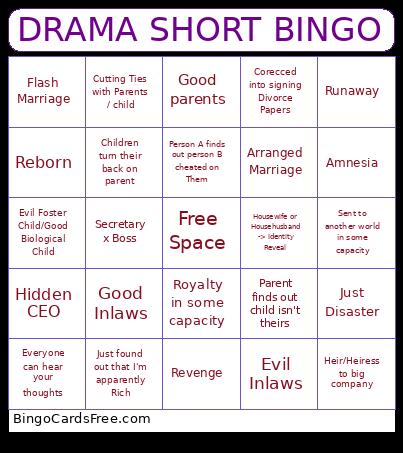 DRAMA SHORT Bingo Card