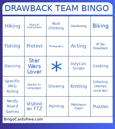 DRAWBACK TEAM Bingo Card