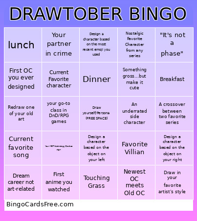 DRAWTOBER Bingo Card