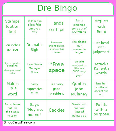 Dre Bingo Card