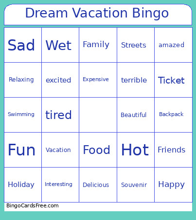 Dream Vacation Bingo Card