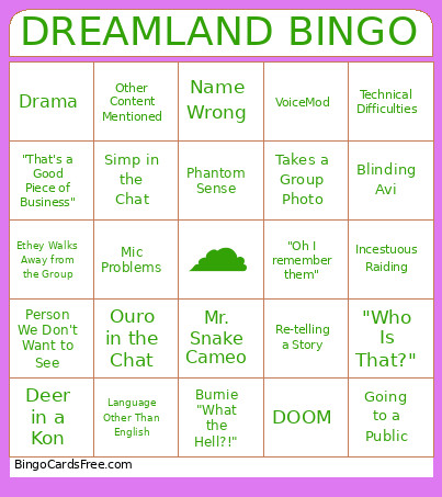 Dreamland Bingus Bingo Card