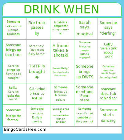 Drink When Bingo Card