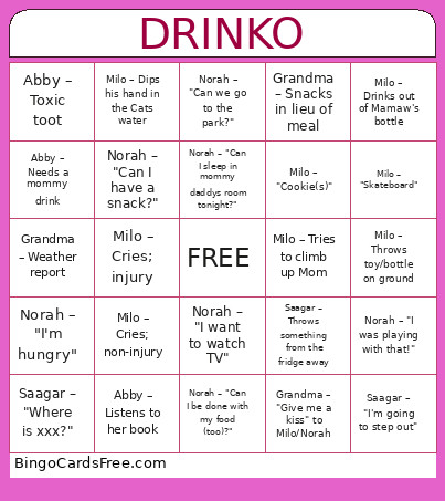DRINKO Bingo Card