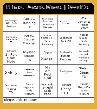 Drinks. Downs. . | GoodCo. Bingo Card