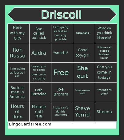 Driscoll Bingo Card 2