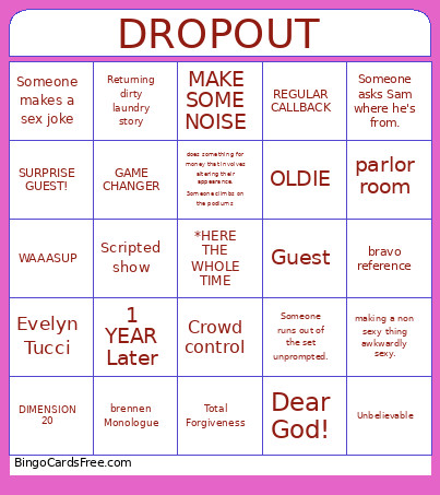 DROPOUT Bingo Card