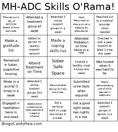 Drug Court Skill Bingo Card