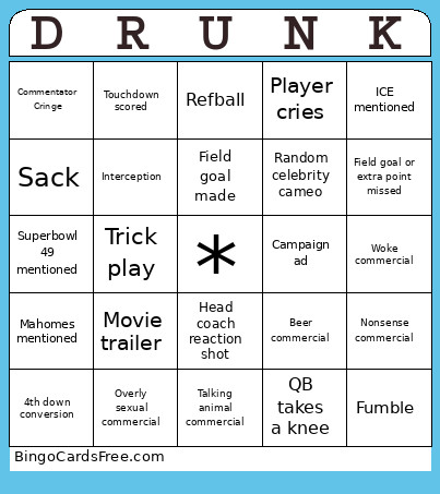 Drunk Bingo Card
