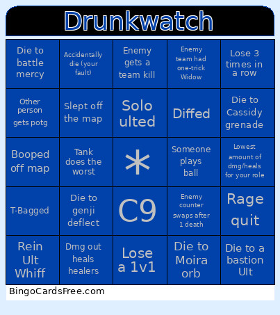 Drunkwatch Bingo Card