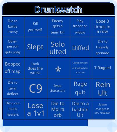 Drunkwatch Overwatch Bingo