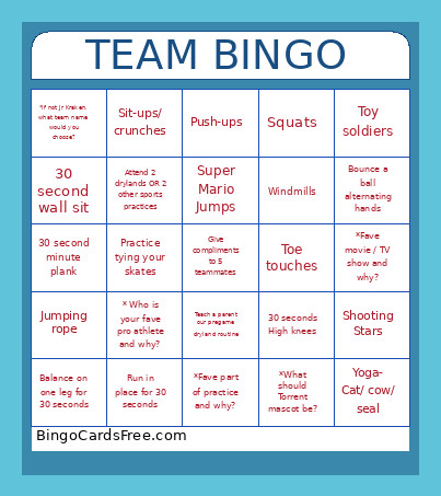 Dryland Challenge Bingo Card