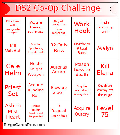 DS2 Co-Op Challenge Bingo Card