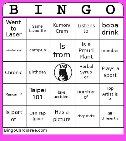 Dsfys Bingo Card