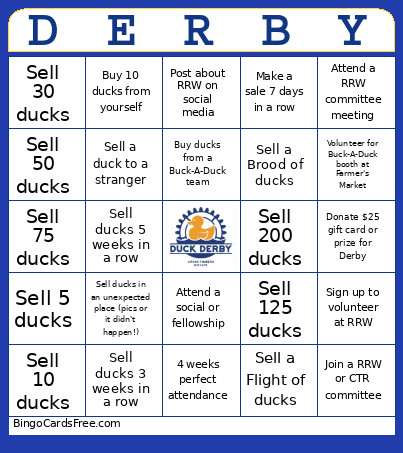 Duck Derby Bingo Card