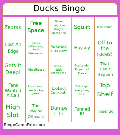 Ducks Bingo Card 2