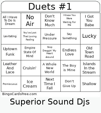 Duets #1 Bingo Card