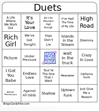 Duets Bingo Card