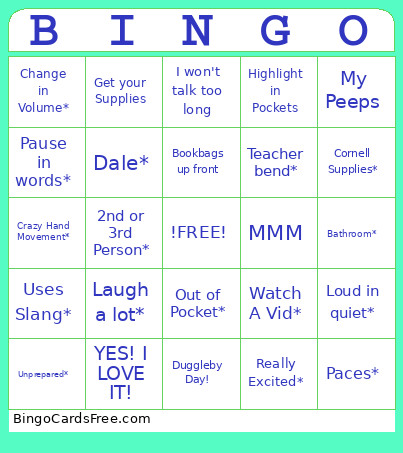 Duggleby Bingo Card