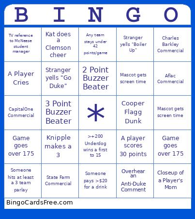 Duke Gameday Bingo