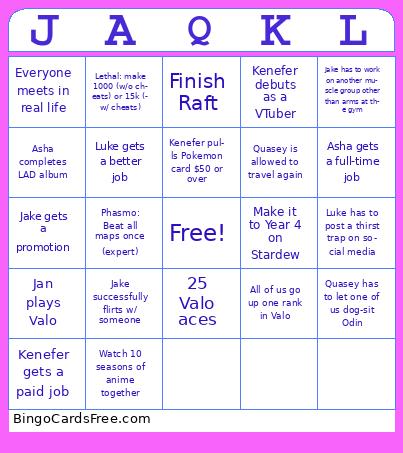 Dumb's BINGO 2025 Cards Free Pdf Printable Game, Title: JAQKL