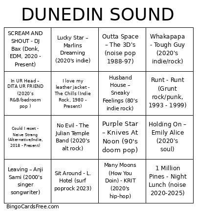 DUNEDIN SOUND Bingo Card