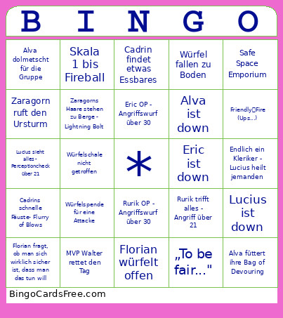 Dungeons And Dragons Bingo Card