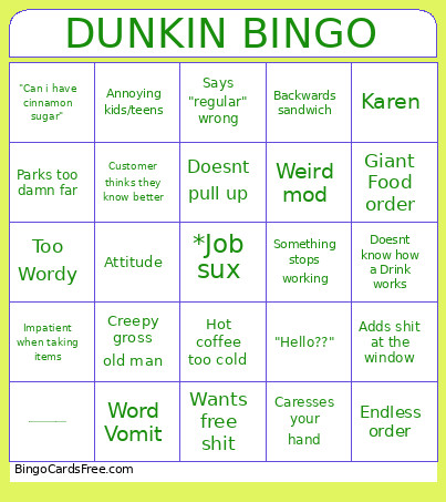 DUNKIN Bingo Card
